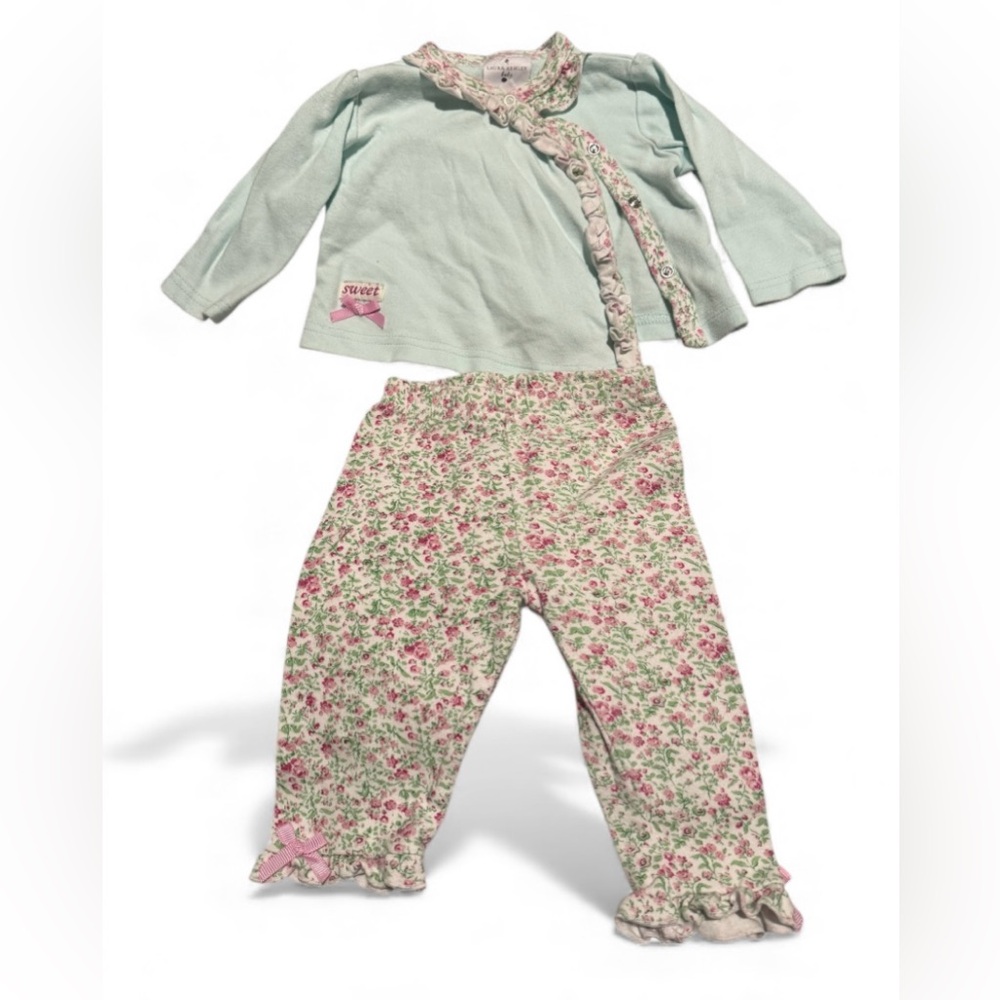 Laura Ashley Mint and Pink Floral Matching Set|3-6M
